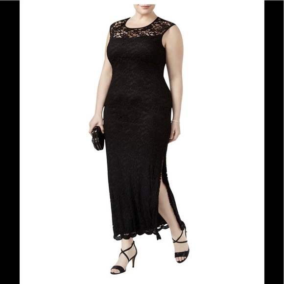 connected apparel Dresses Womens Formal Dress Plus Size 2 W Black Tie Gown Lace Connected